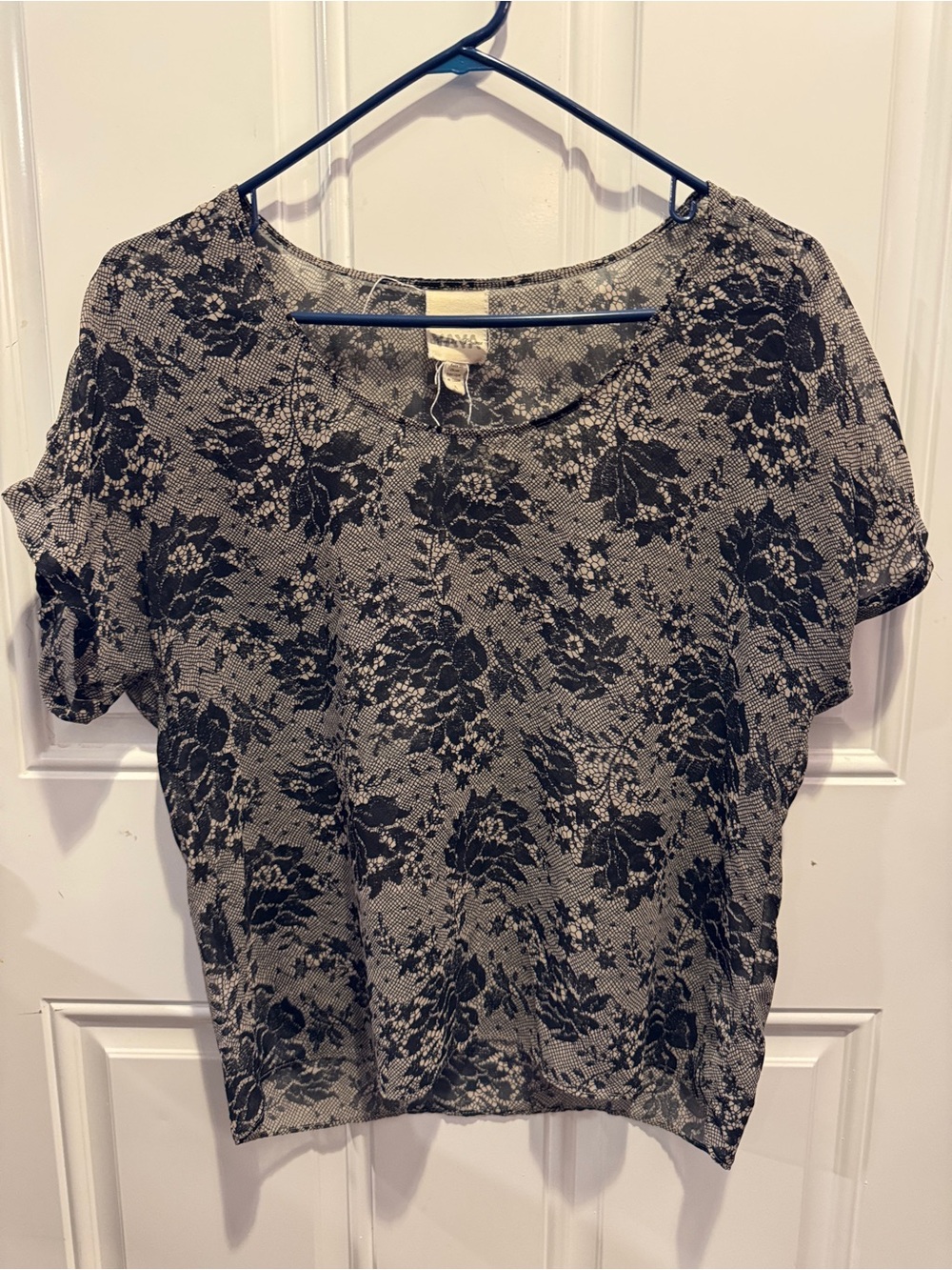 Nom De Plume By Yaya x Urban Outfitters Chiffon Short Sleeve Blouse Top Sheer